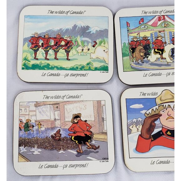 Jason Coasters Wilds Of Canada Mounties John Cadiz Set of 4 Cork Cartoon - Picture 3 of 8
